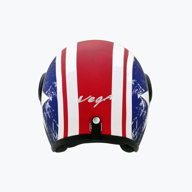 Vega Jet Captain Open Face Helmet with Visor Dull Red Metallic Blue