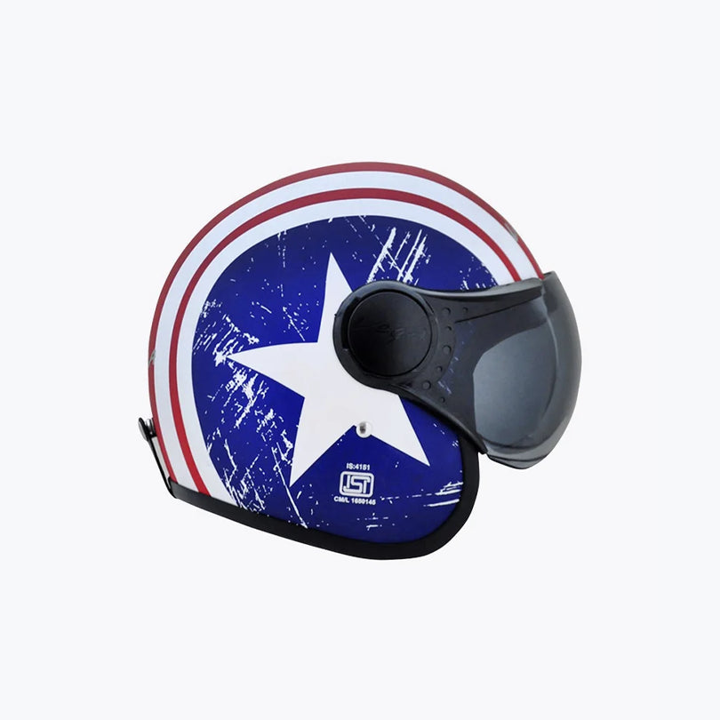 Vega Jet Captain Open Face Helmet with Visor Dull Red Metallic Blue