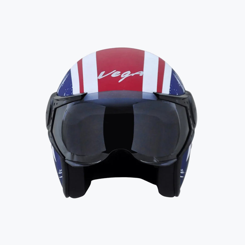 Vega Jet Captain Open Face Helmet with Visor Dull Red Metallic Blue