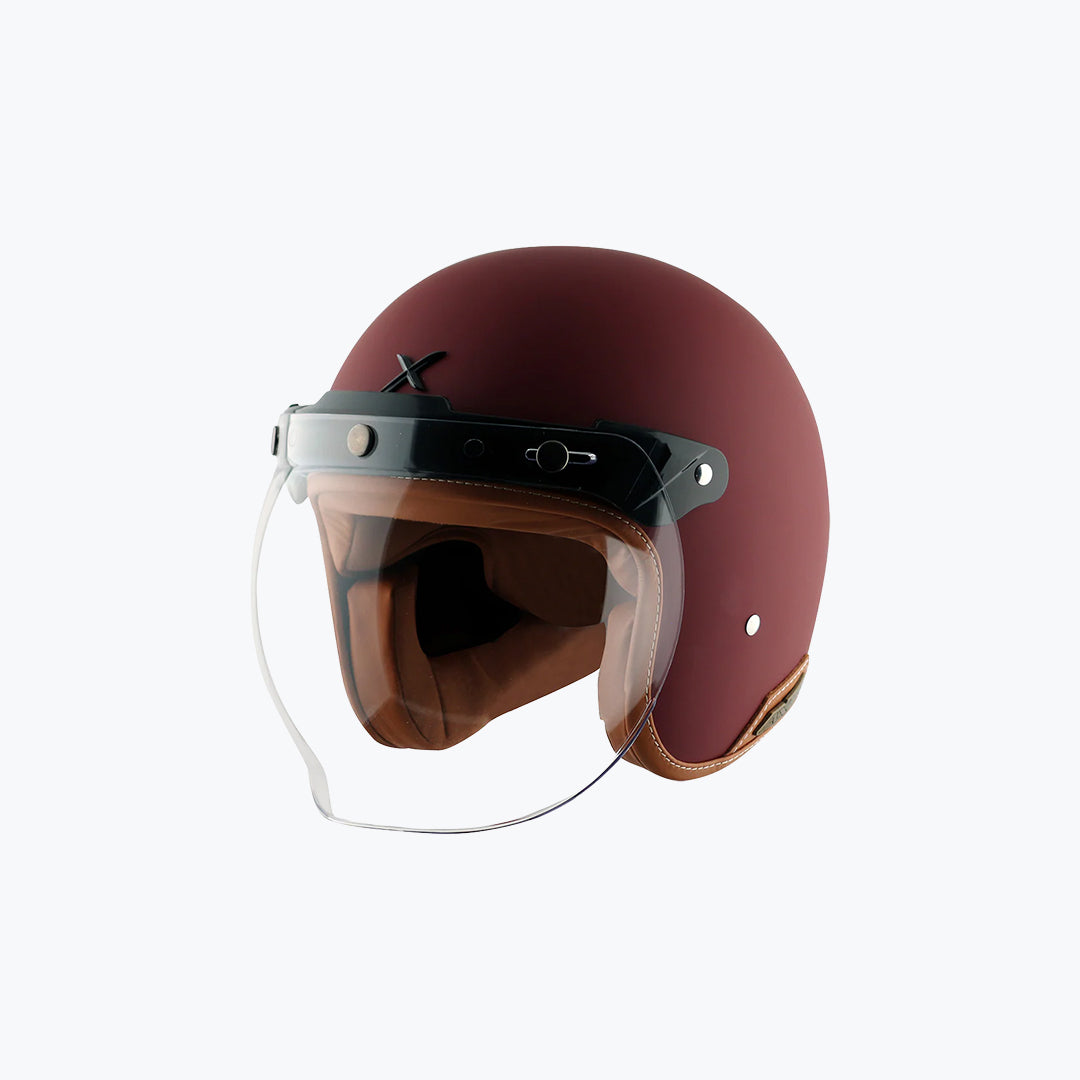 AXOR Retro Jet Leather Dull Chestnut Red Open Face Helmet