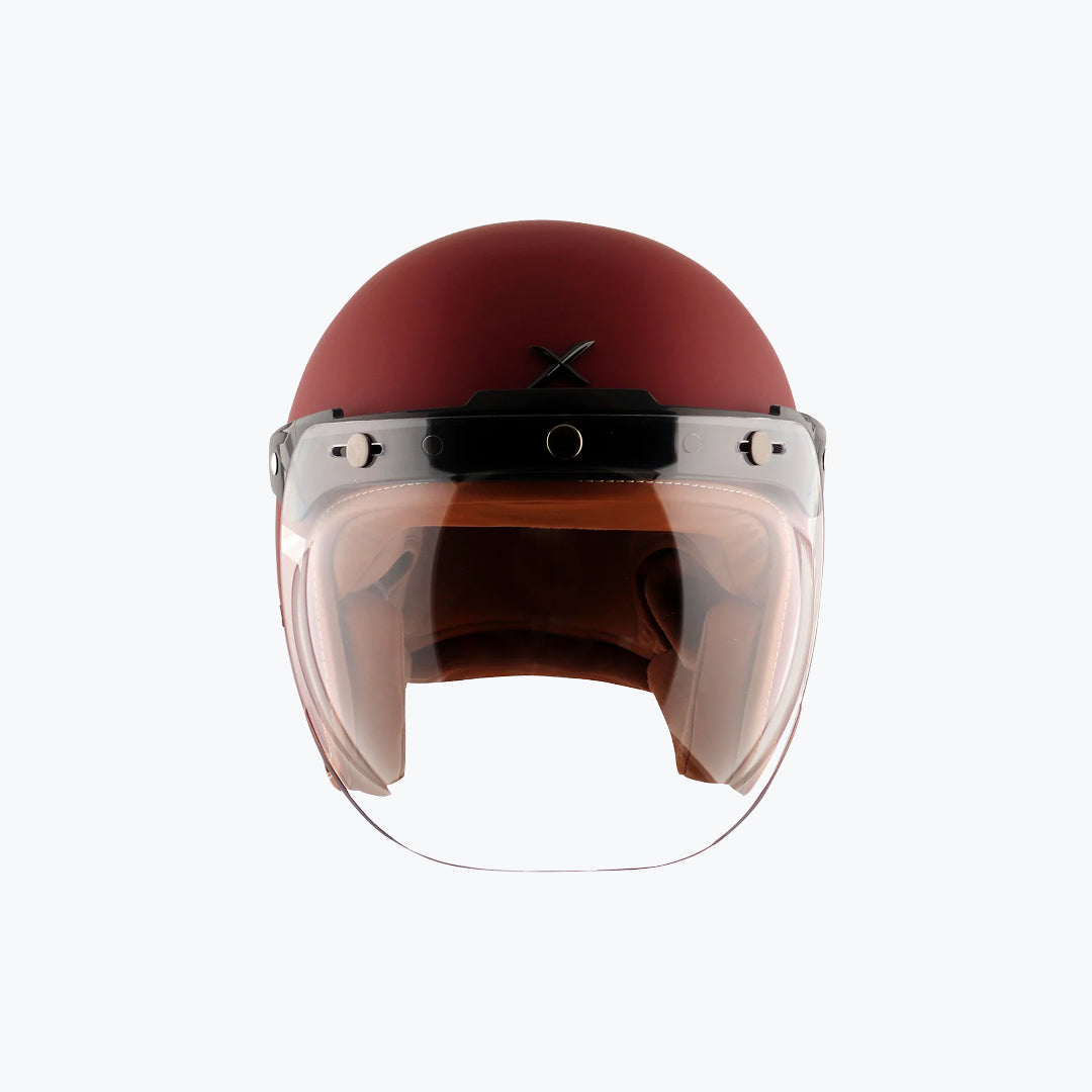 AXOR Retro Jet Leather Dull Chestnut Red Open Face Helmet