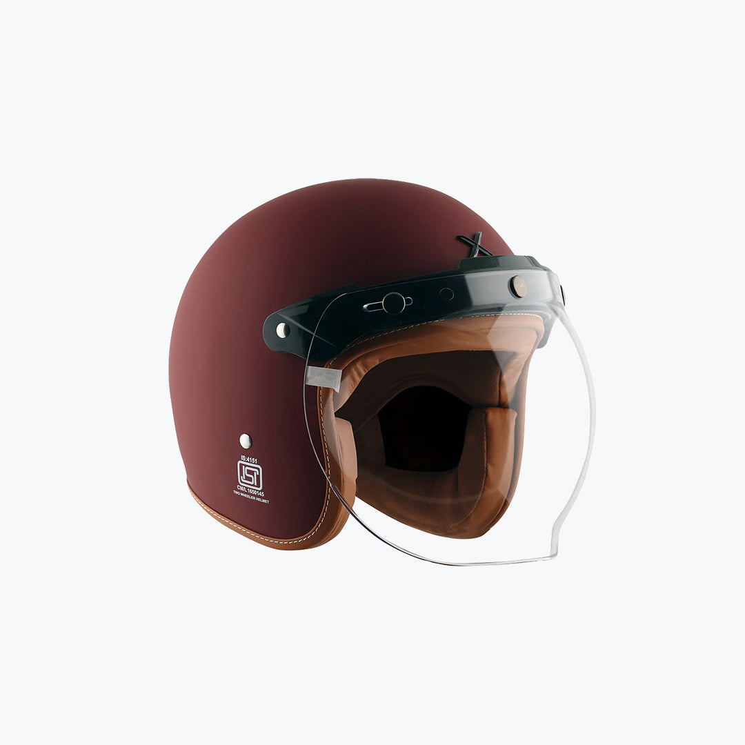 AXOR Retro Jet Leather Dull Chestnut Red Open Face Helmet