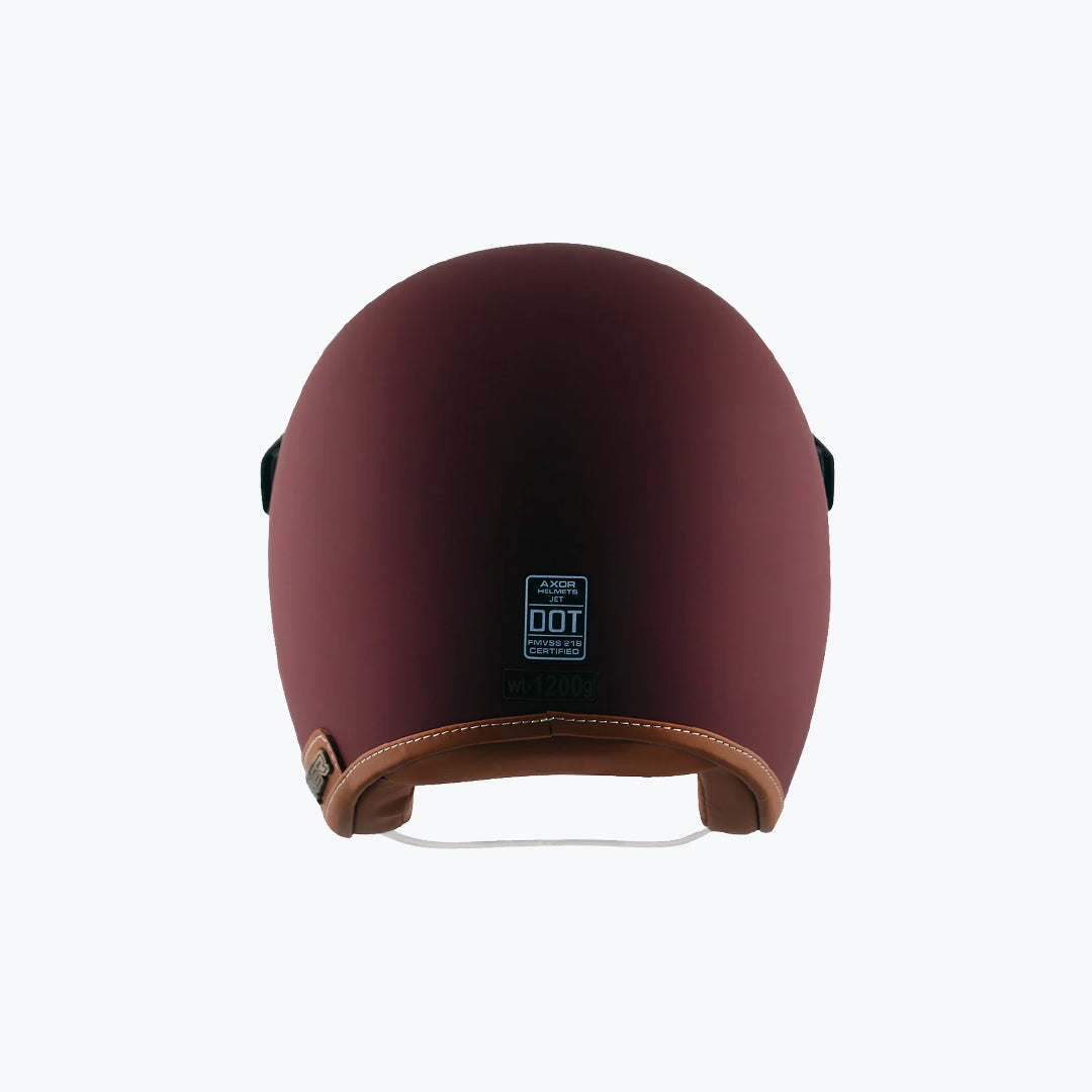 AXOR Retro Jet Leather Dull Chestnut Red Open Face Helmet