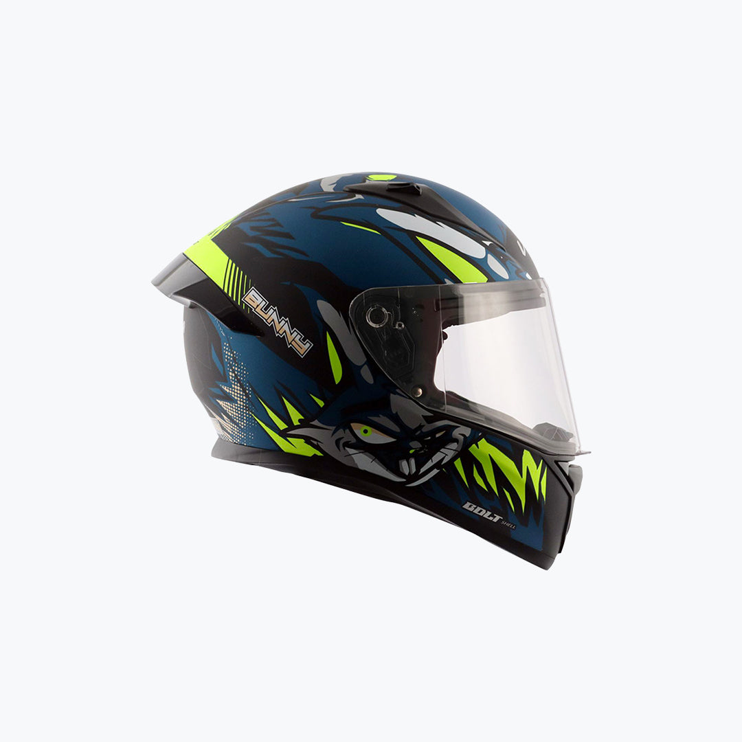 Vega Bolt Bunny Dull Black Blue Full Face Helmet