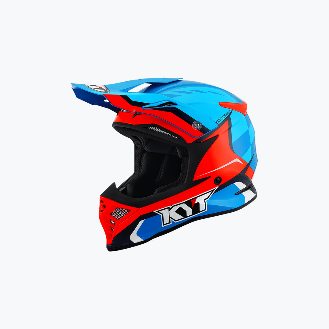 KYT Skyhawk Glowing Blue Orange Fluo Off-Road Motocross Helmet
