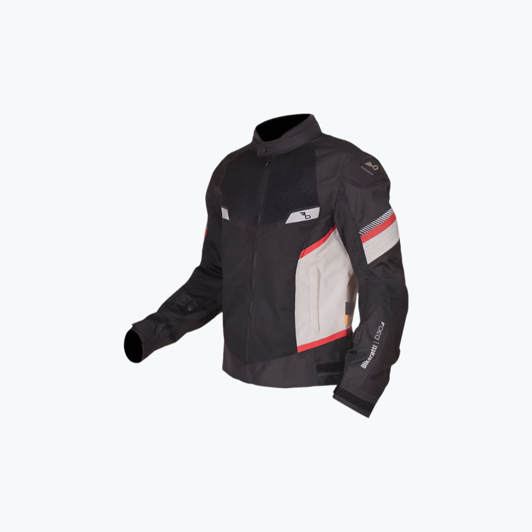 Bikeratti Veloce Motorcycle Riding Jacket Light Grey Red