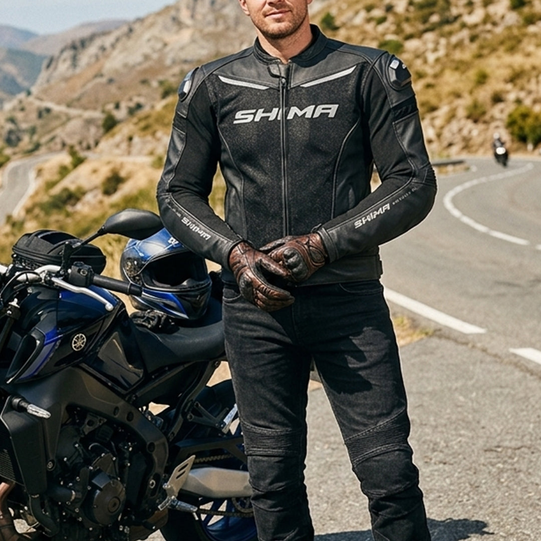 Shima Piston Leather Mesh Jacket Black