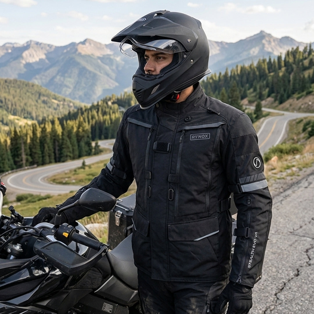 Rynox Stealth Evo 4 Jacket Charcoal Black / Woodland Org / Arctic BLU