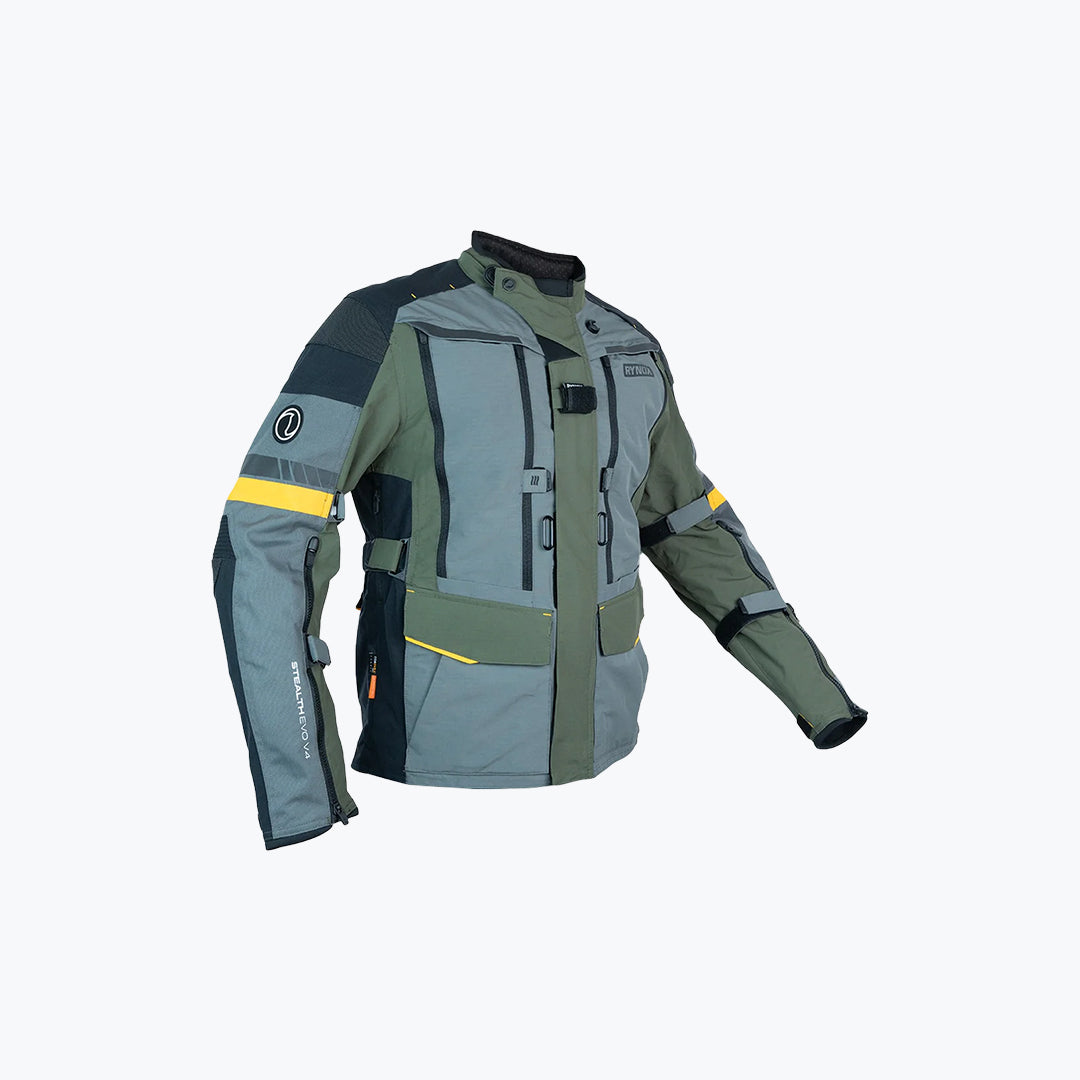 Rynox Stealth Evo 4 Jacket Charcoal Black / Woodland Org / Arctic BLU