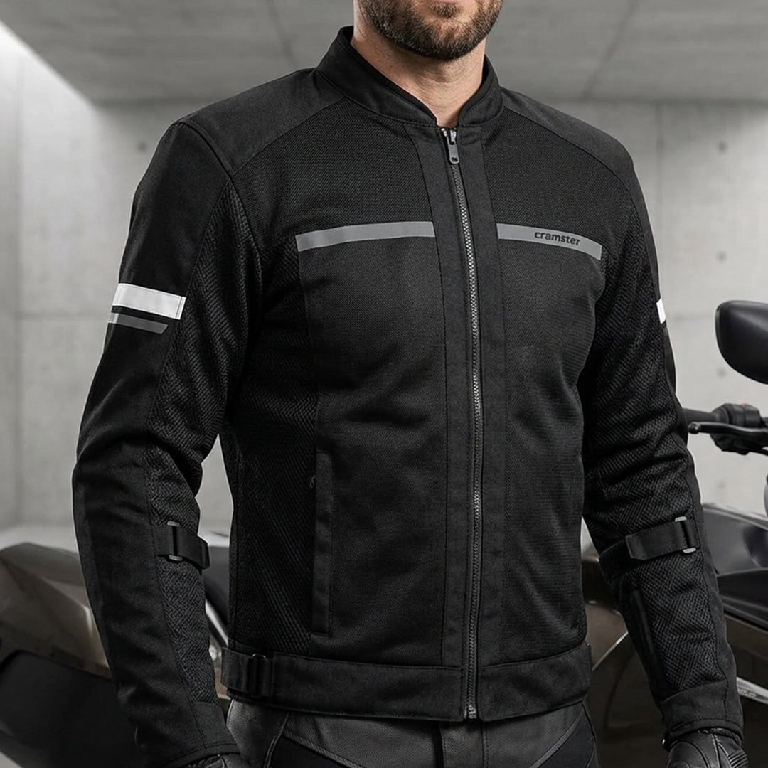 CRAMSTER Breezer Jacket Black White Motorcycle Riding Jacket Protective Mesh Jacket