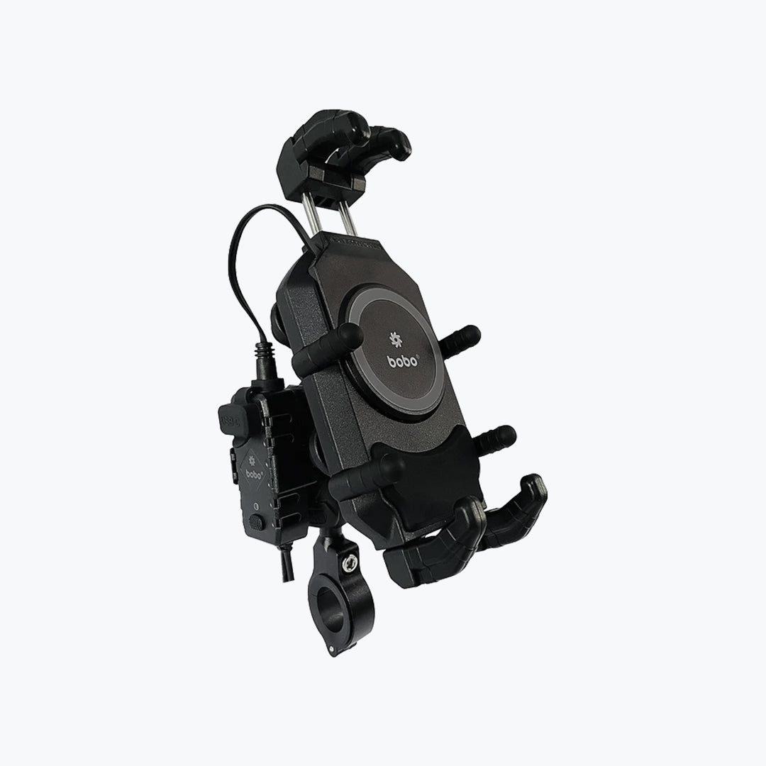 BOBO BM18H Pro Handlebar Anti-Vibration Mobile Holder with 15W Wireless + USB-C Charger