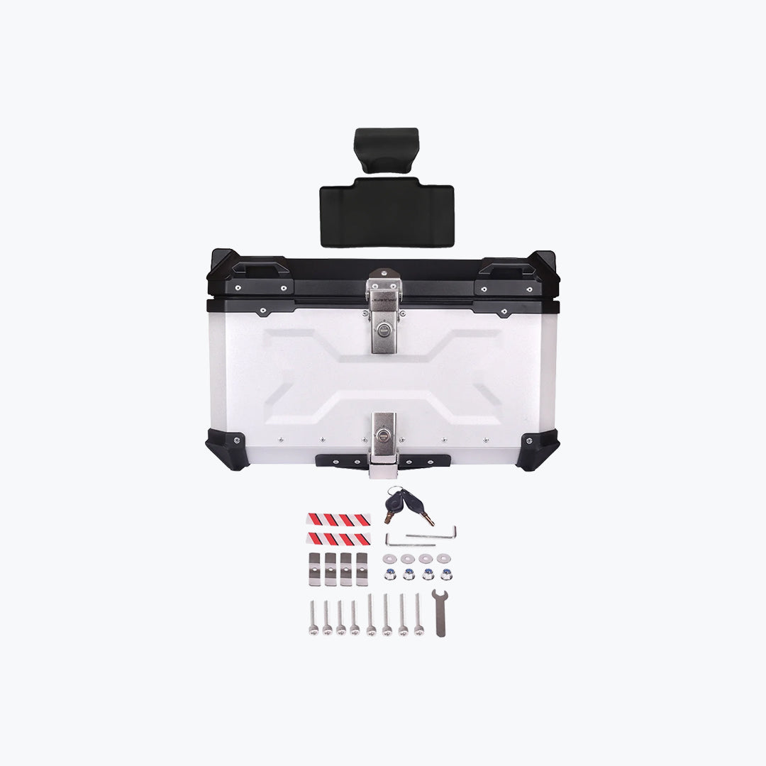 JB Racing TC X 65L Premium Aluminium Top Case Silver with Back Rest Pad
