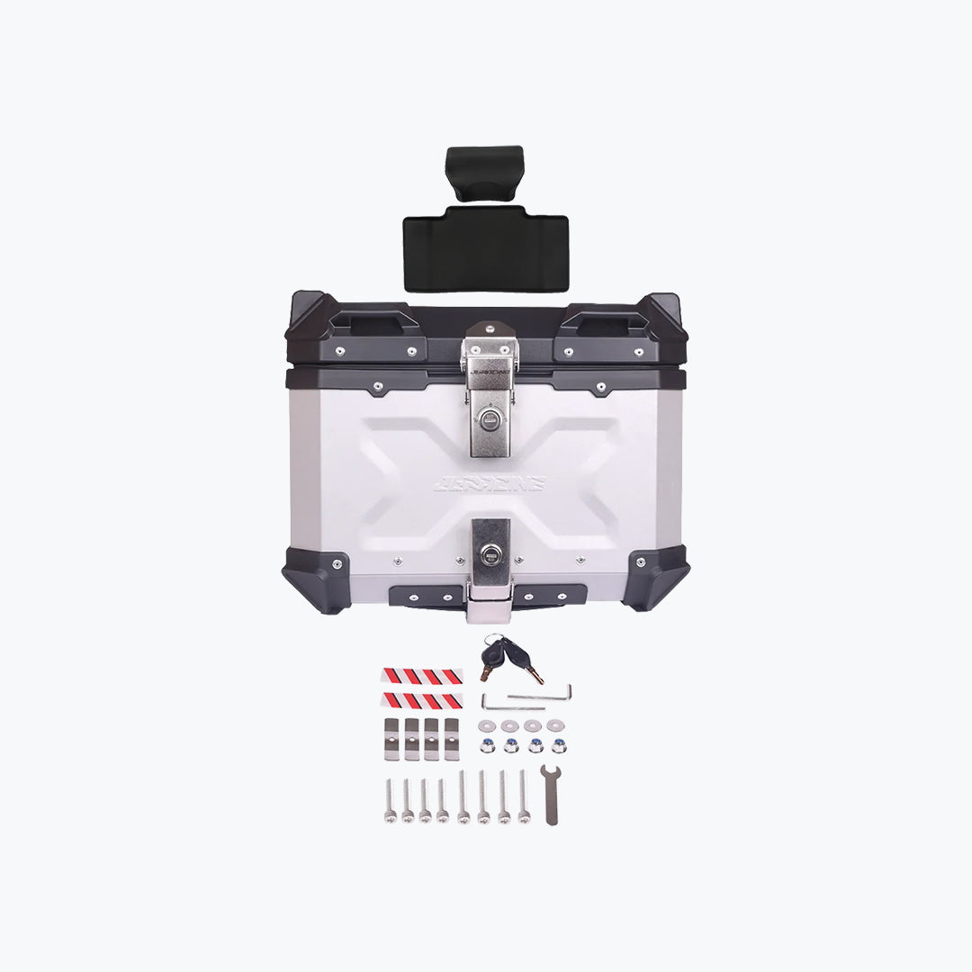 JB Racing TC 45L Silver Premium Top Box with Back Rest Pad